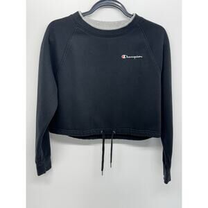 Champion Women’s Black Crop Cropped Sweatshirt Size XS Pullover Drawstring Hem